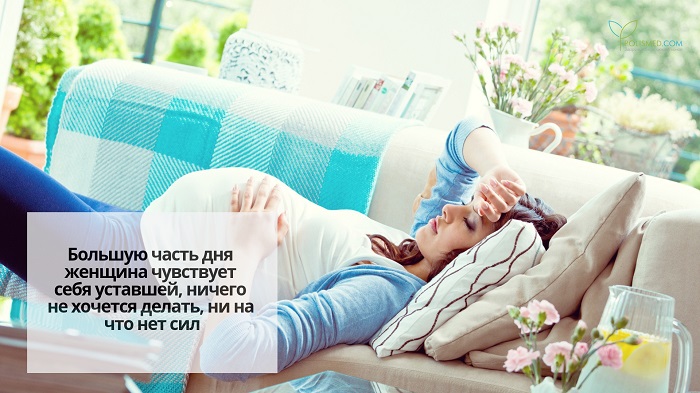 Беременная лежит на диване