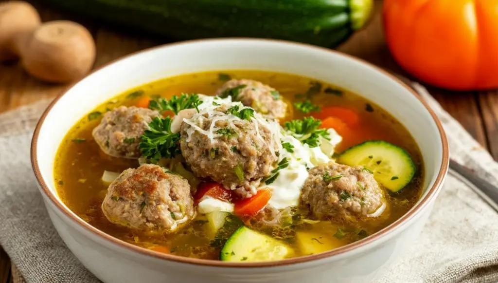 Беру кабачки, мясной фарш и сметану: варю суп с фрикадельками, кремовый и очень вкусный